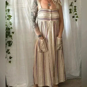Zara Striped Button Down Tank Dress with Pockets